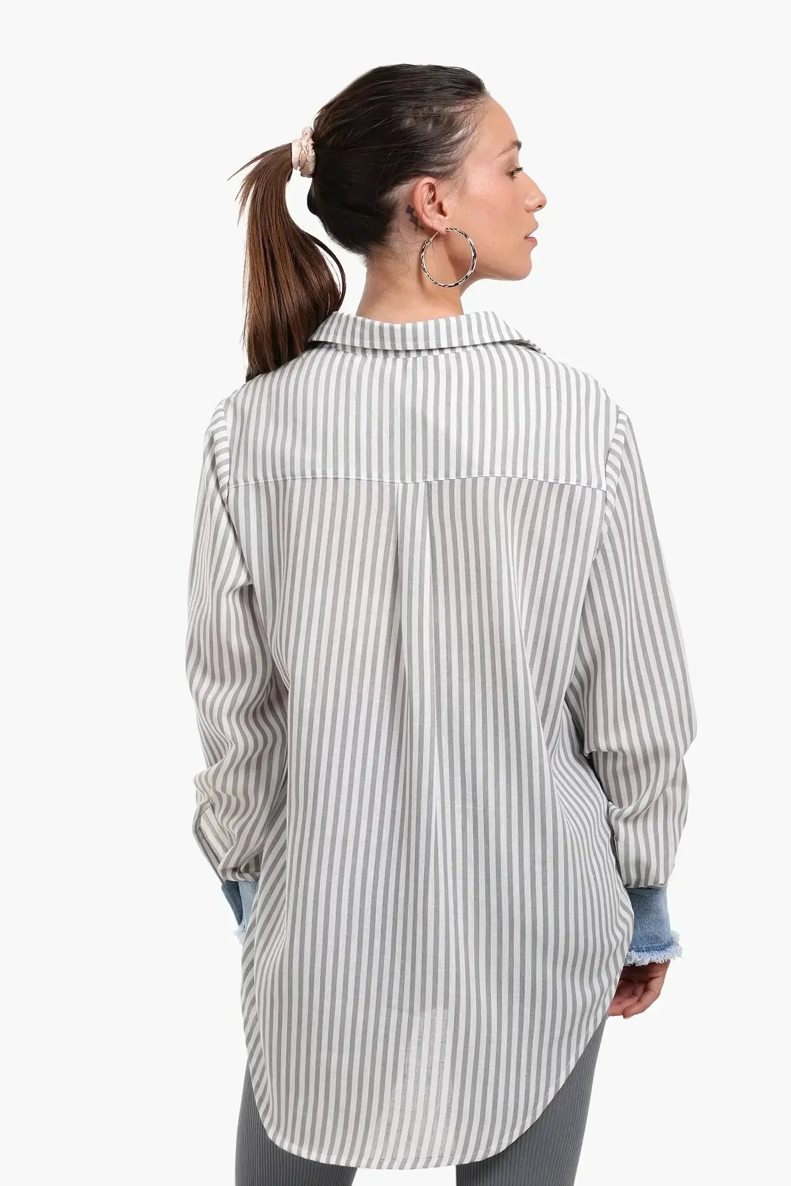 Carina - Striped Shirt with Denim Details 3