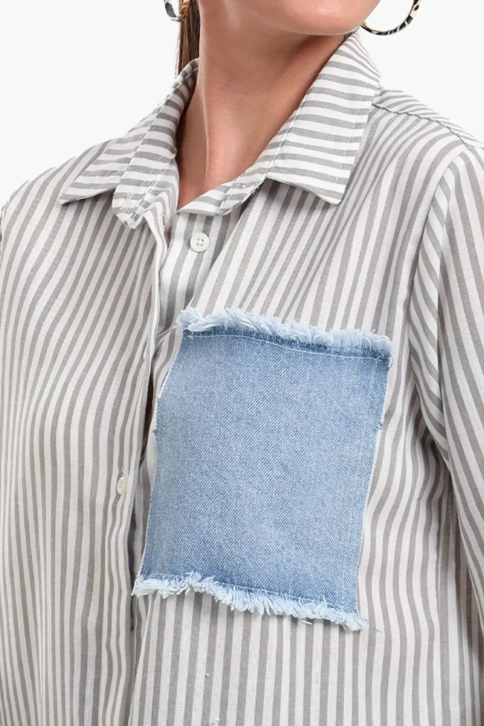 Carina - Striped Shirt with Denim Details 4