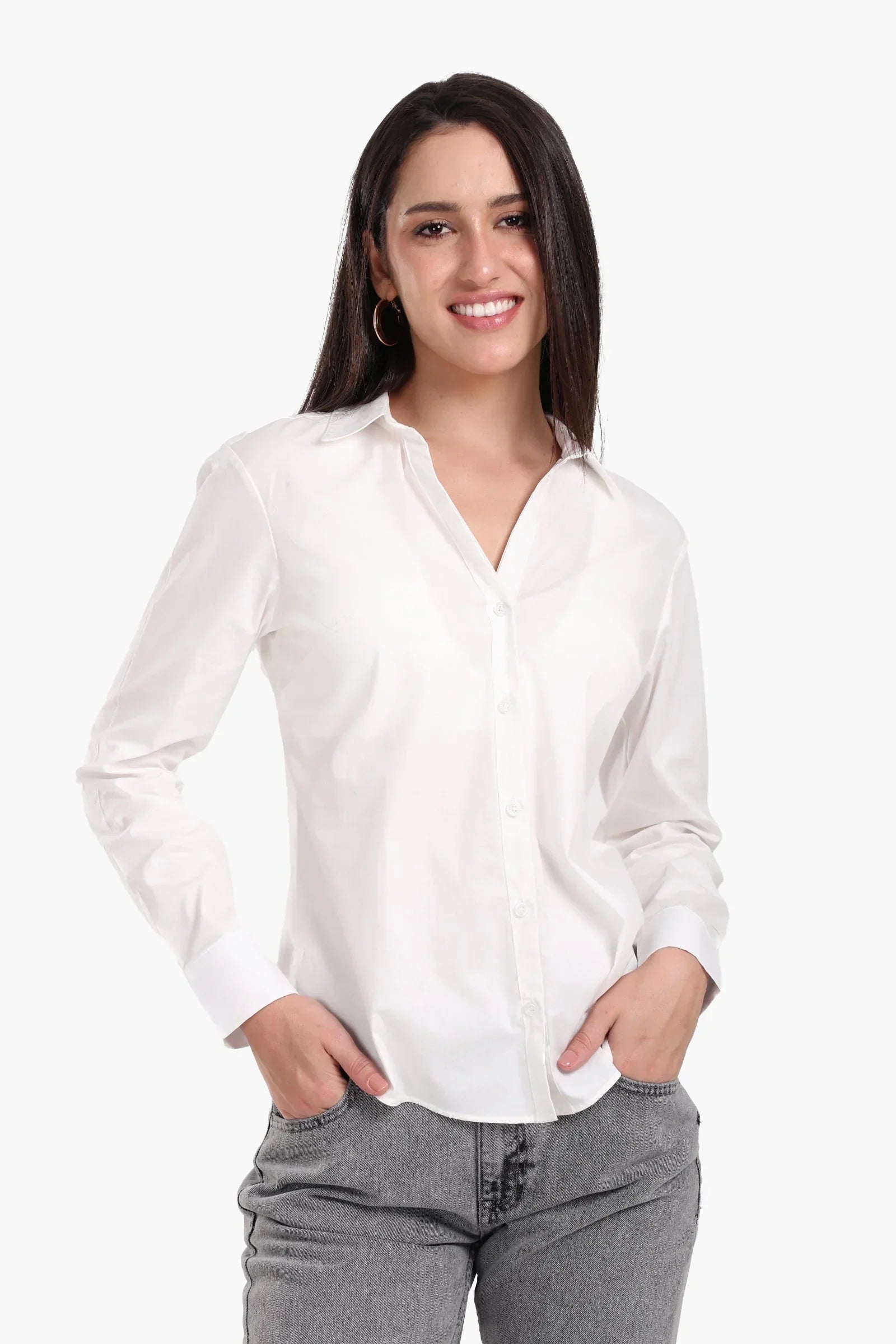 Clue - Collared V-Neck Poplin Shirt 2