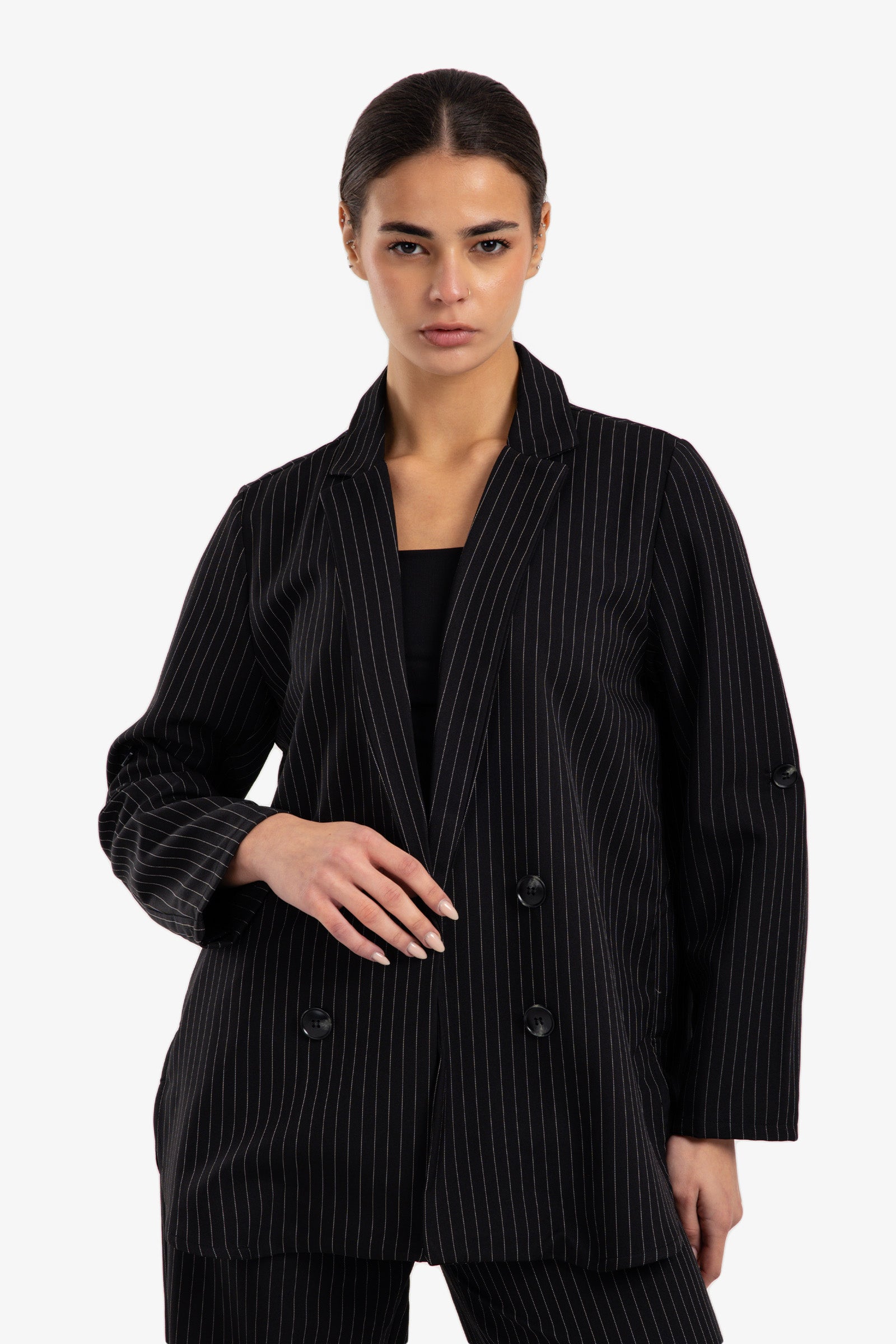 Notch Collar Striped Blazer - Clue - Babazzaro