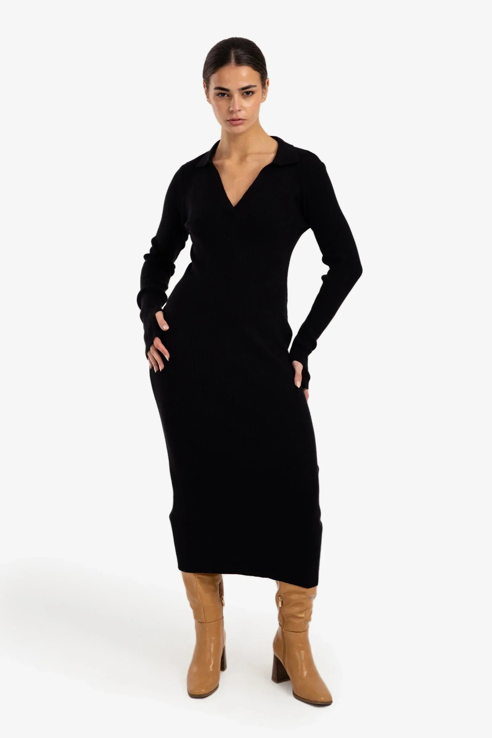 Clue - V-Neck Ribbed Dress 5