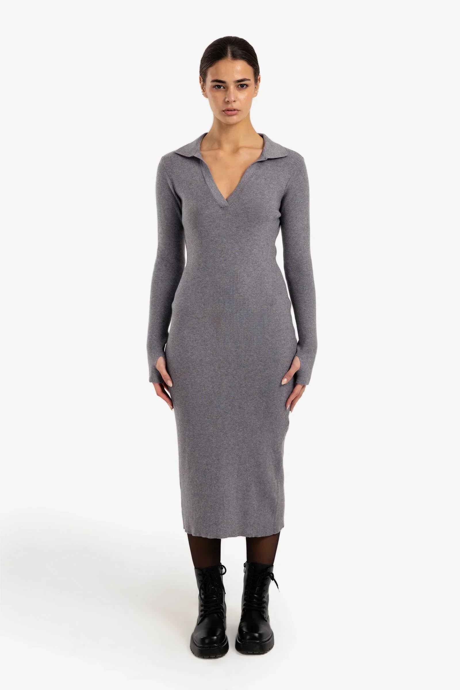 Clue - V-Neck Ribbed Dress 2