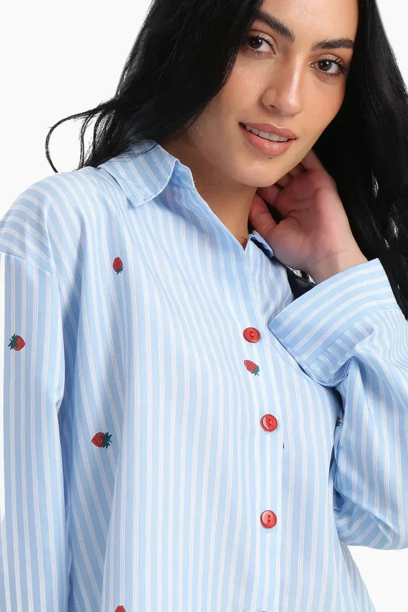 Carina - Striped Strawberry Printed Pyjama Set 4