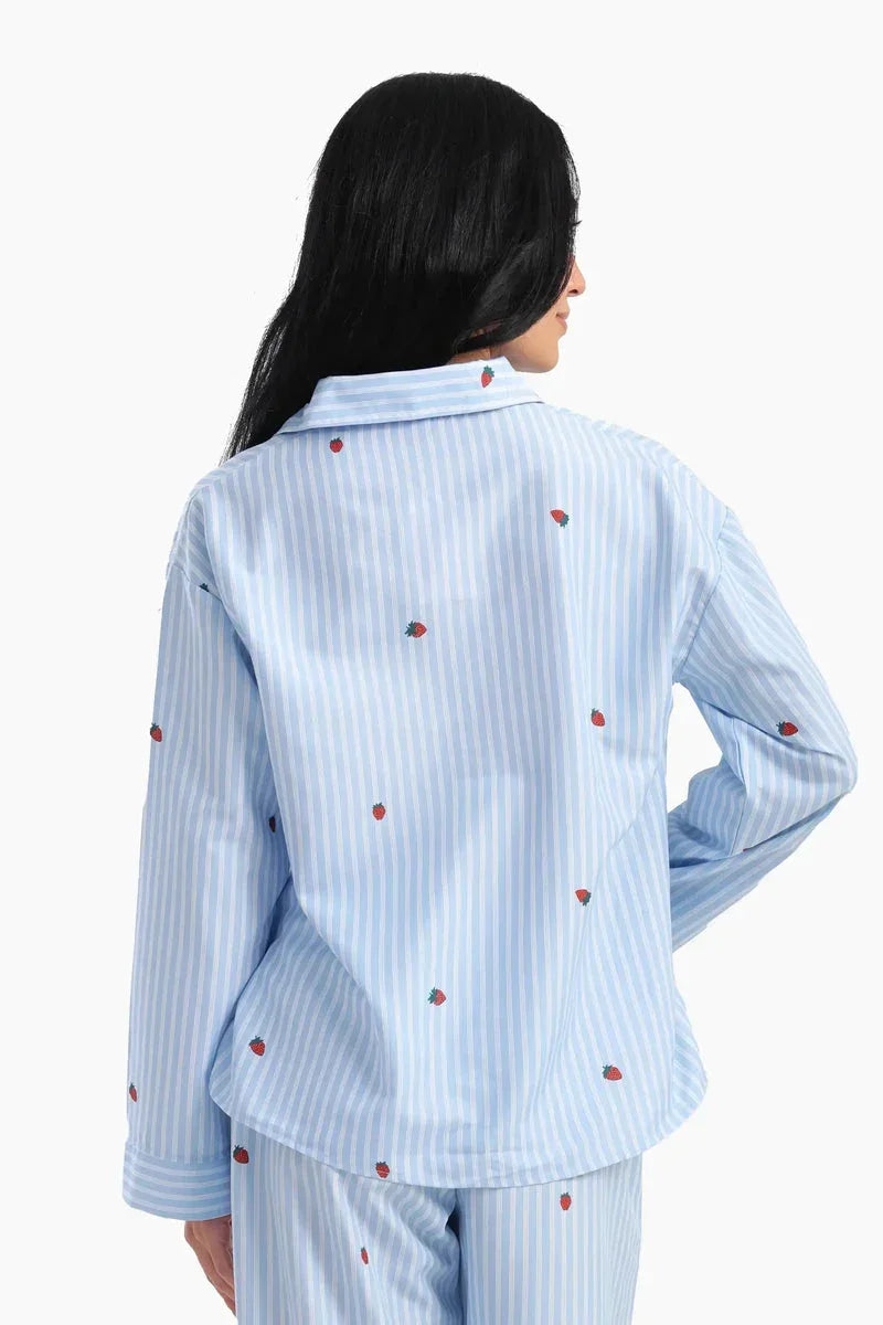 Carina - Striped Strawberry Printed Pyjama Set 5