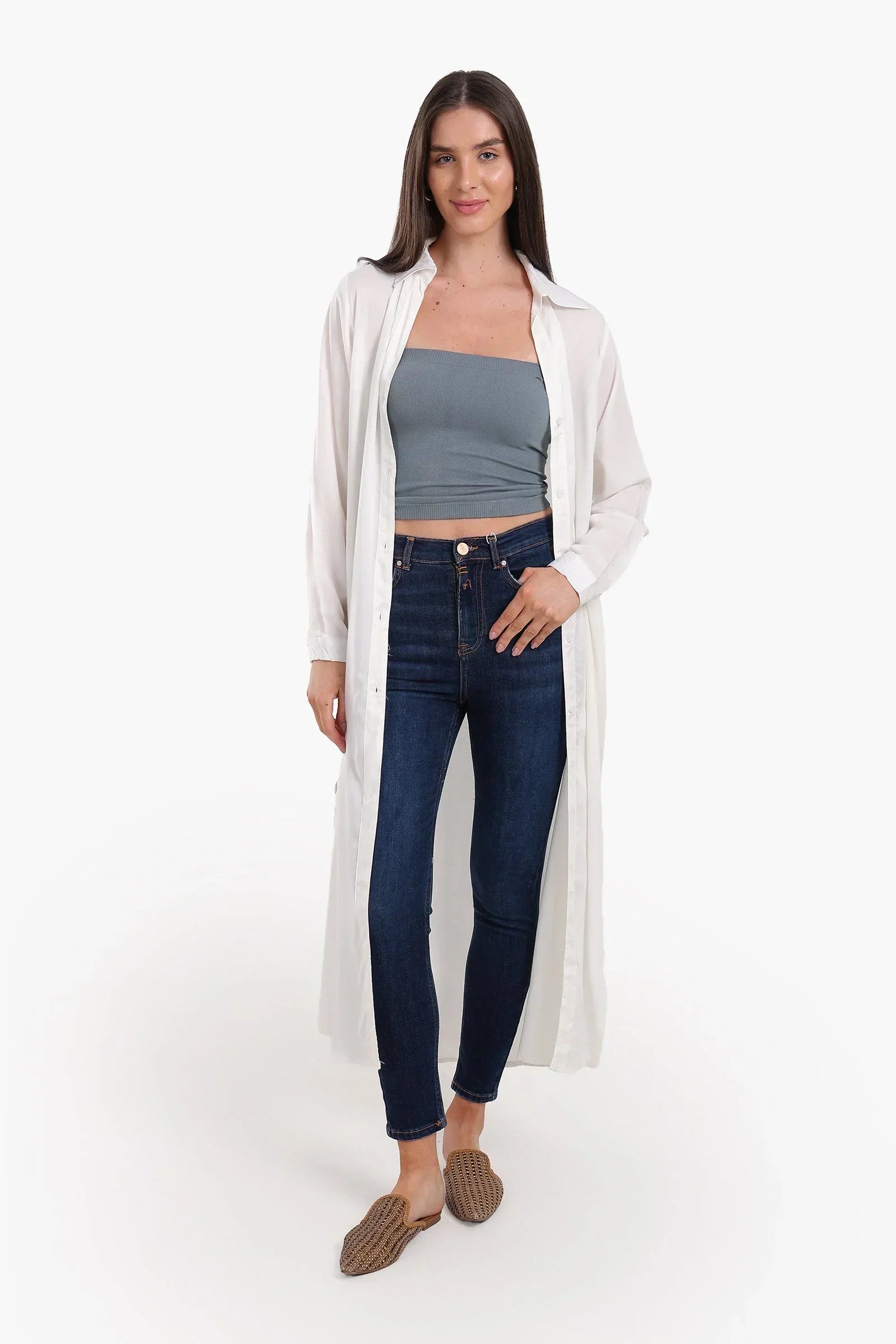 V-Collared Neck Shirt Dress - Clue 14