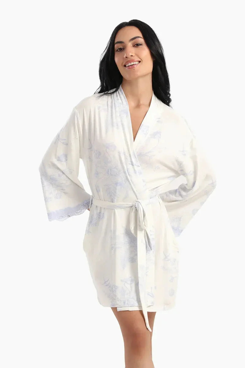 Carina - Printed Robe with Lace Details 2