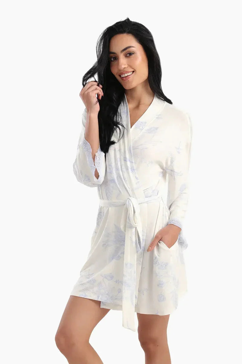 Carina - Printed Robe with Lace Details 3
