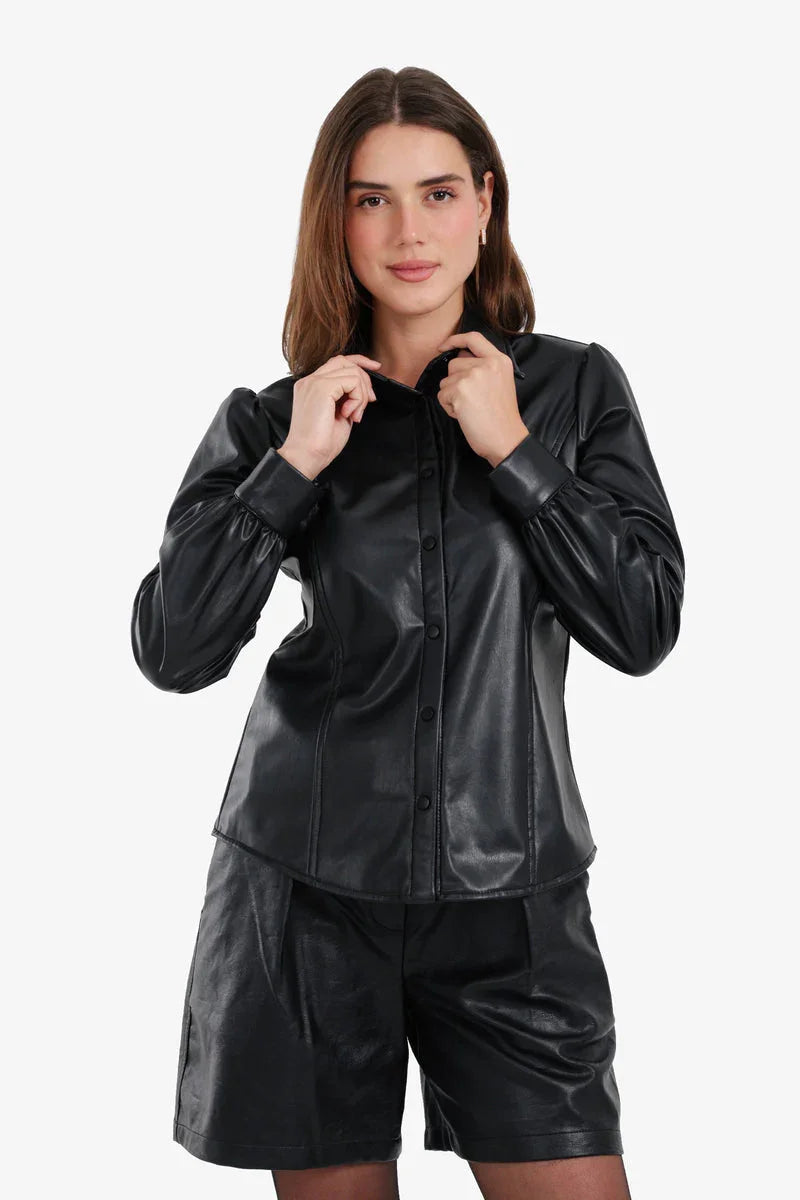 Carina - Leather Snap Button Shirt 1
