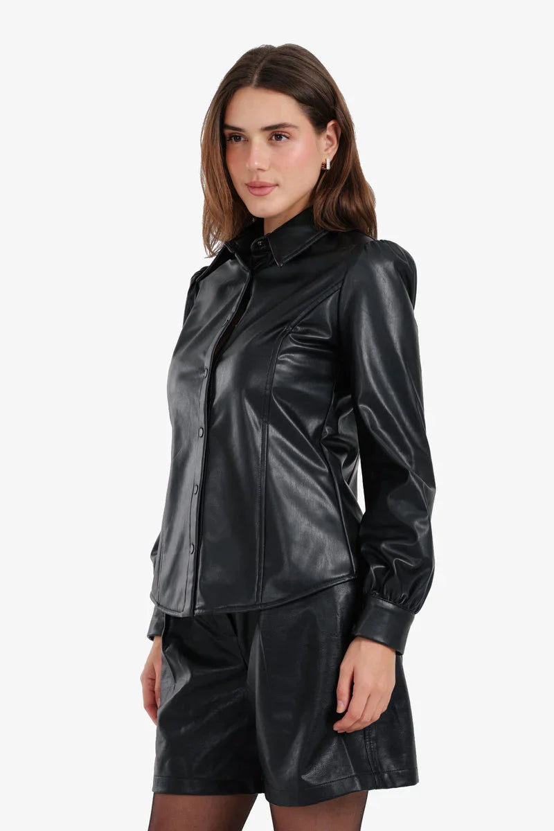 Carina - Leather Snap Button Shirt 3