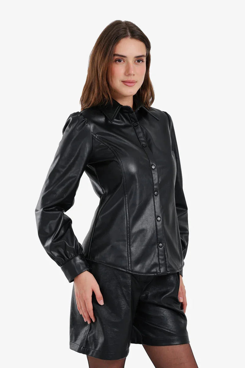 Carina - Leather Snap Button Shirt 2