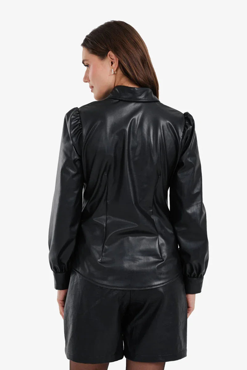 Carina - Leather Snap Button Shirt 4