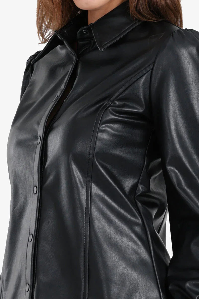 Leather Snap Button Shirt - Carina 5
