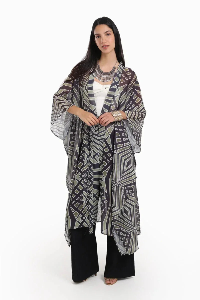 Carina - Geometrical Pattern Chiffon kimono 1