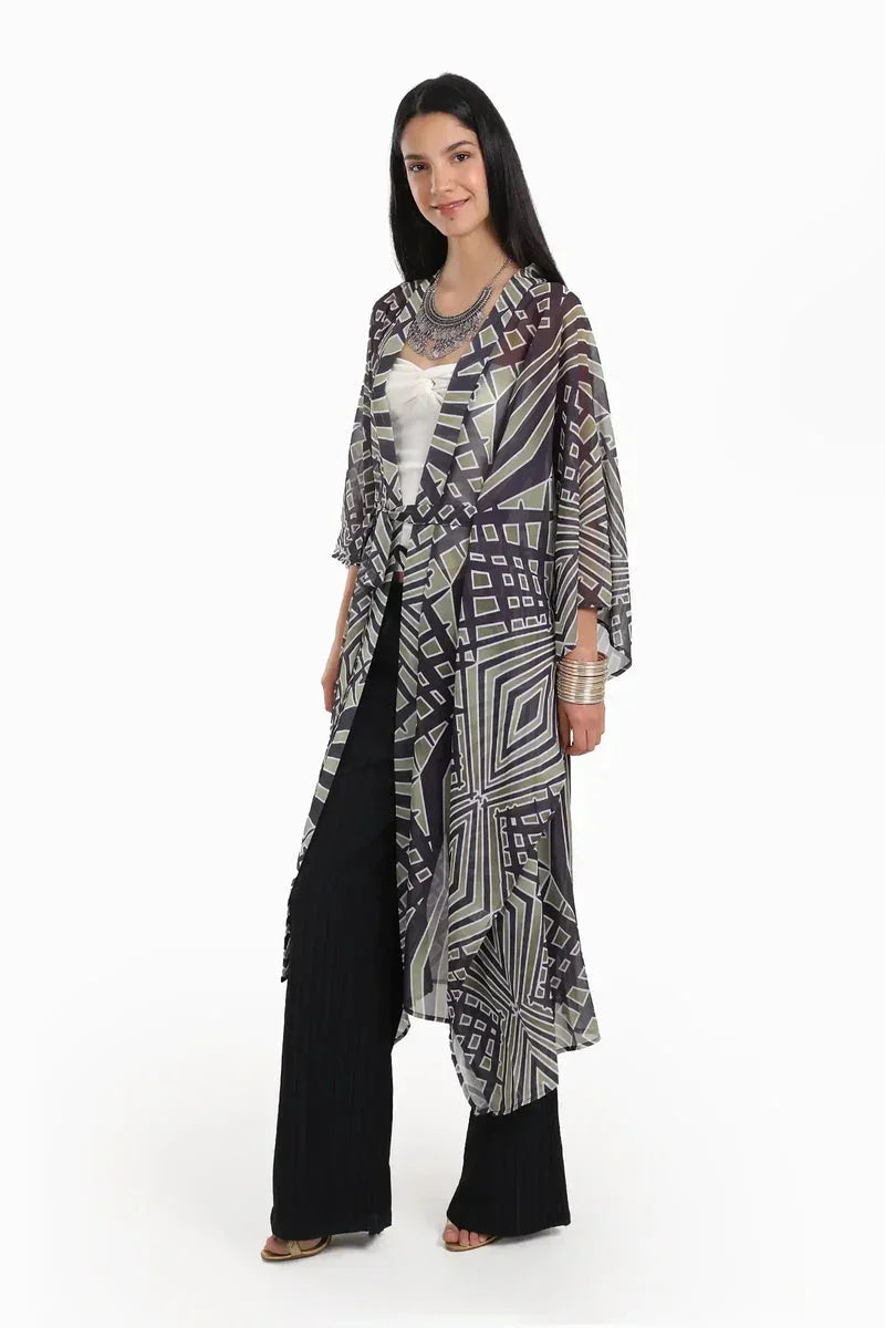 Geometrical Pattern Chiffon kimono - Carina 5