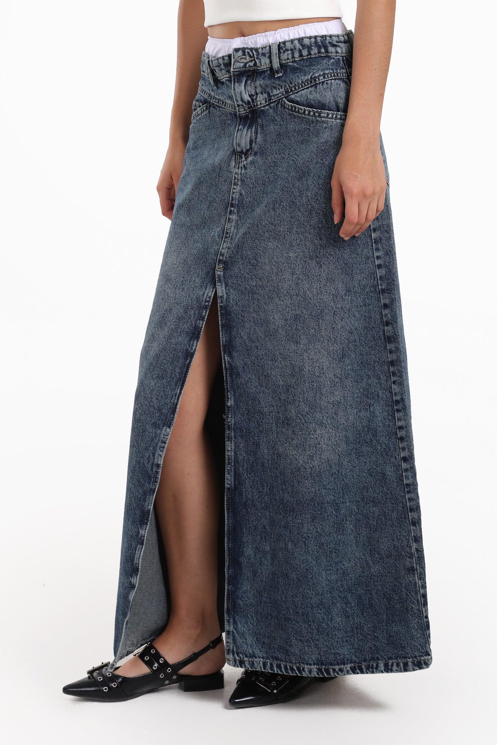 Carina - Denim Maxi Skirt with Slit 3