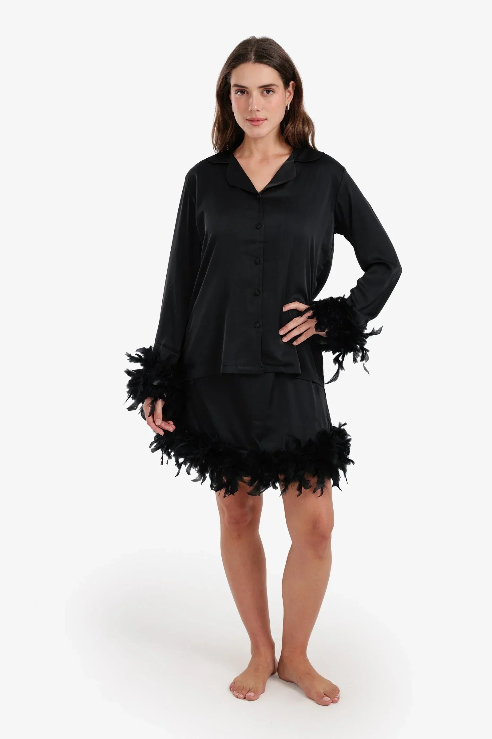 Carina - Feather Trimmed Nightgown Set 1