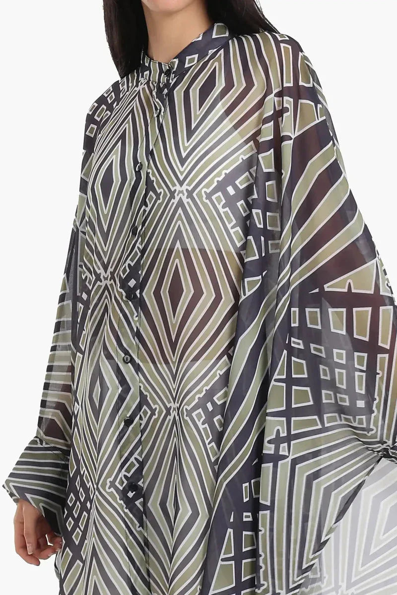 Carina - Chiffon Printed Shirt Poncho 4