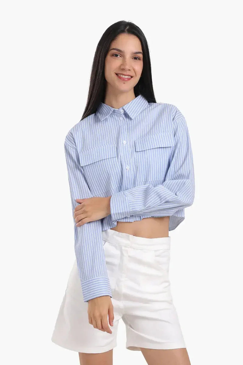 Carina - Poplin Striped Cropped Shirt 1