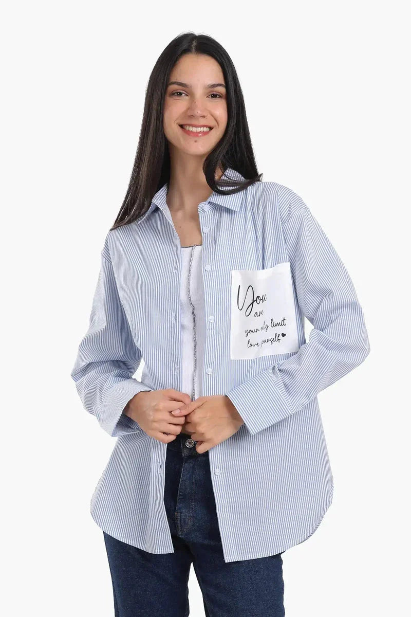 Carina - Striped Shirt with Printed Pocket 1