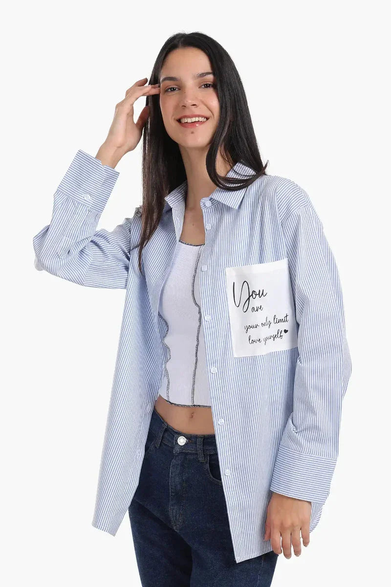 Carina - Striped Shirt with Printed Pocket 2