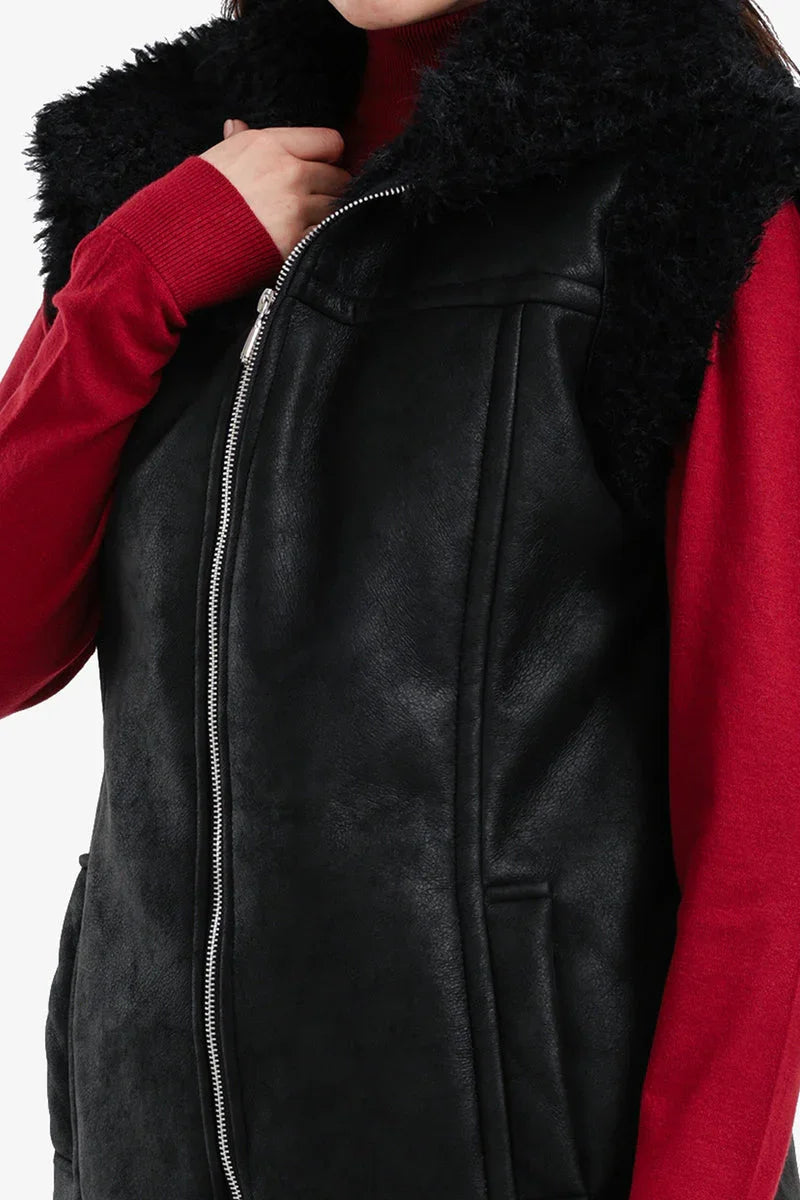 Carina - Faux Leather & Fur Vest 5