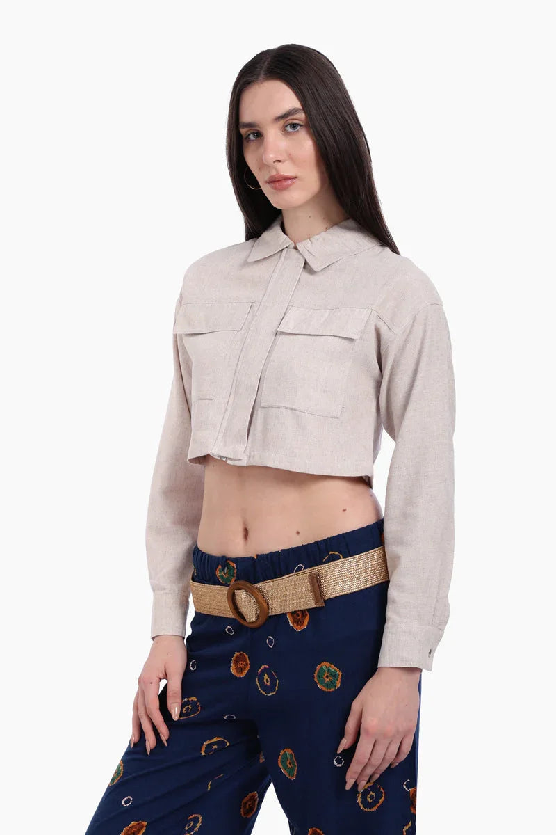 Carina - Beige Linen Cropped Shirt 3