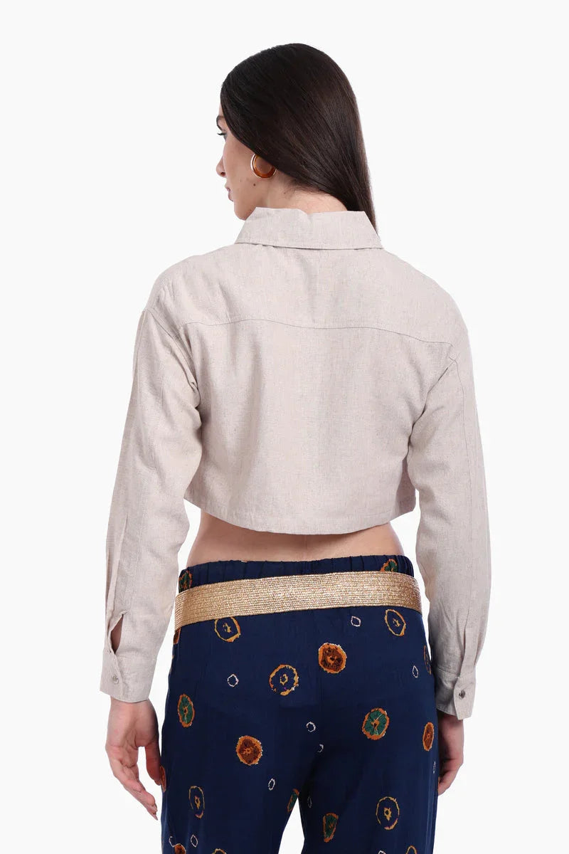 Carina - Beige Linen Cropped Shirt 4