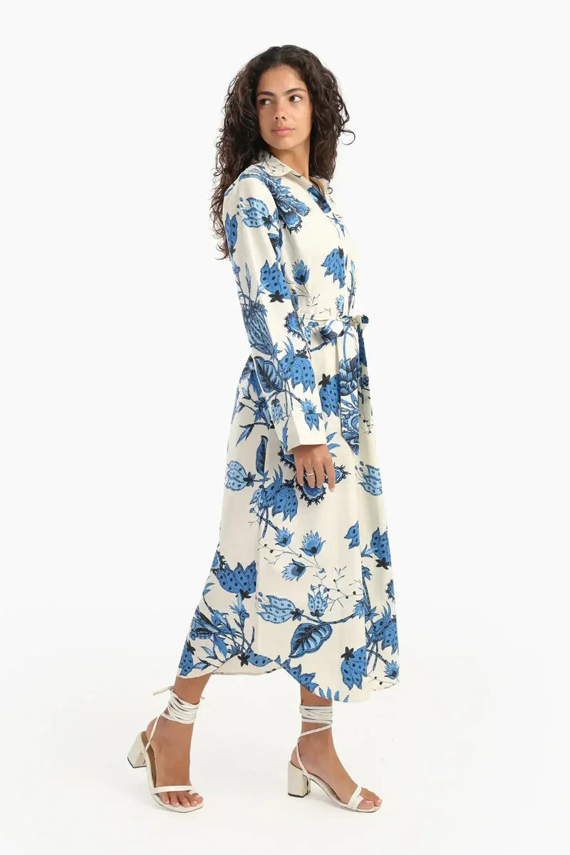 Carina - Blue Flowers Print Midi Dress 5