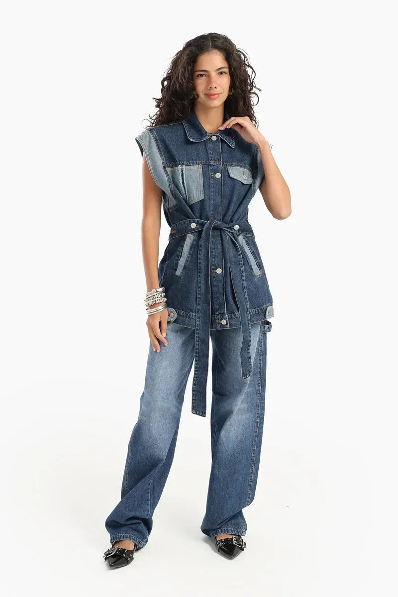 Denim Vest With Belt - Carina 5