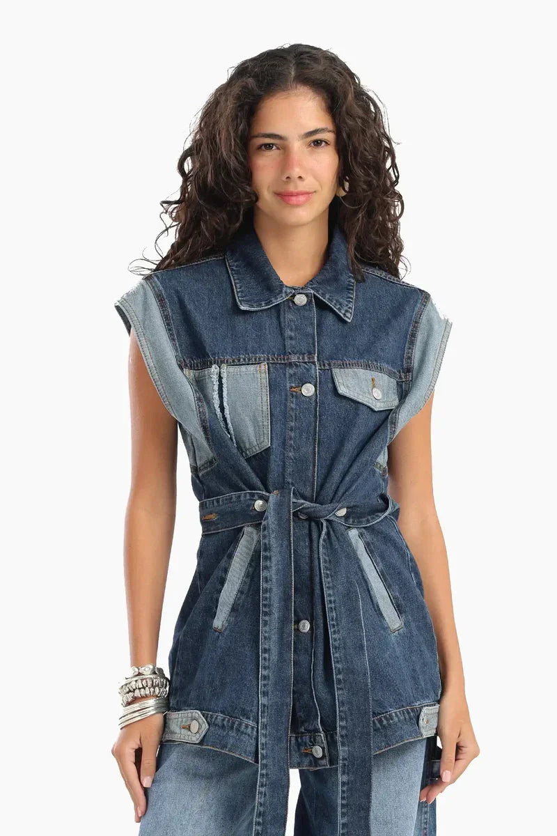 Denim Vest With Belt - Carina 1