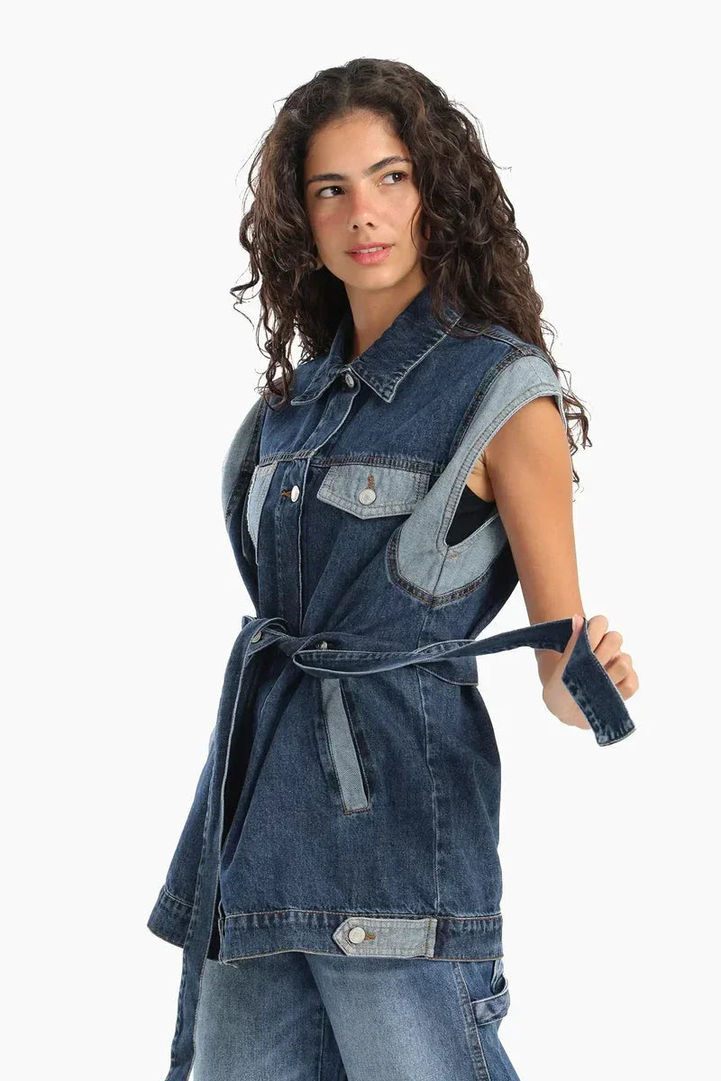 Denim Vest With Belt - Carina 2