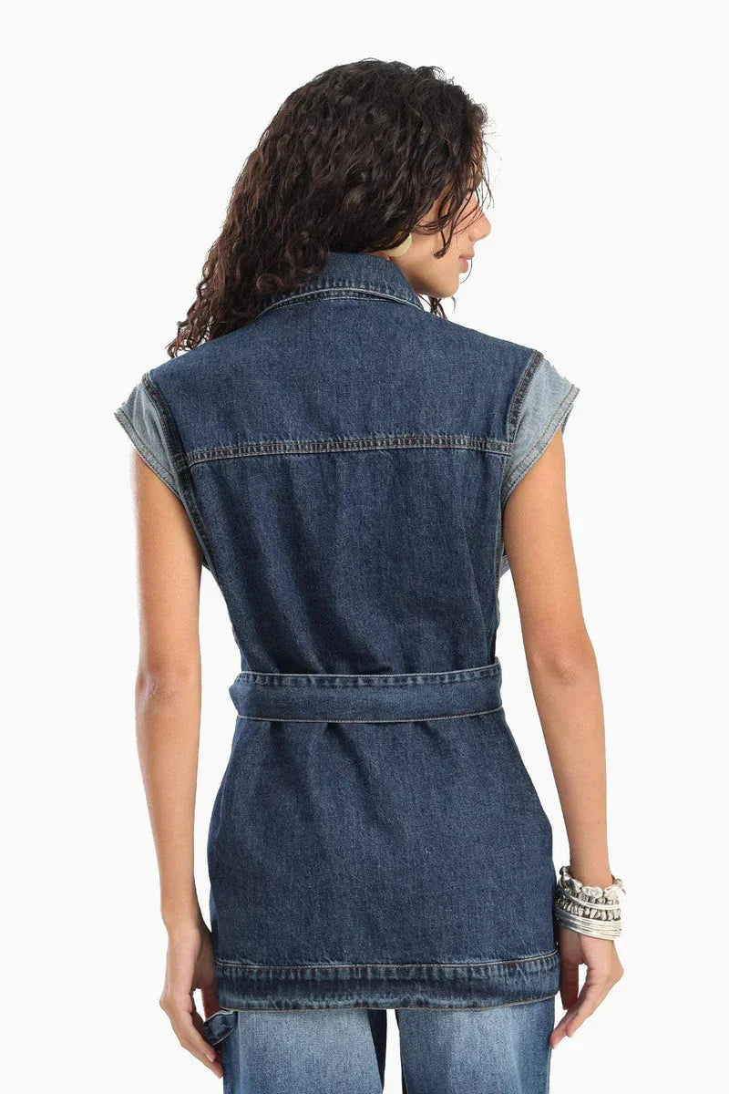 Denim Vest With Belt - Carina 3