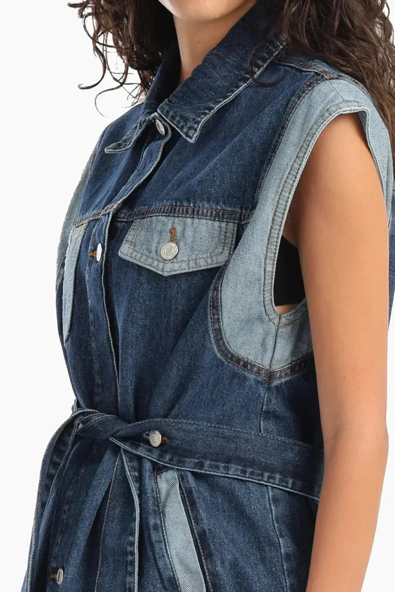 Denim Vest With Belt - Carina 4