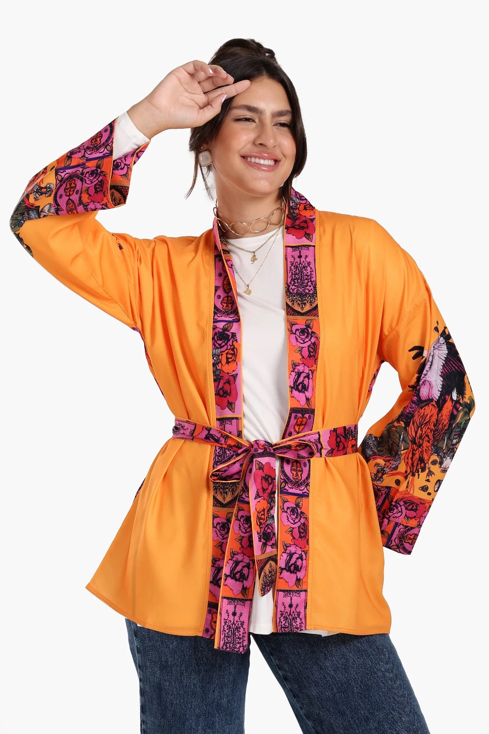Clue - Artistic Pattern Orange Kimono 1