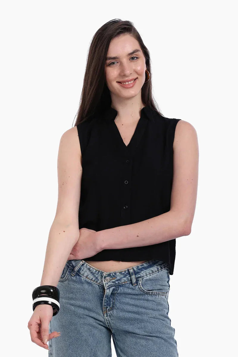 Carina - Collared Sleeveless Shirt 1