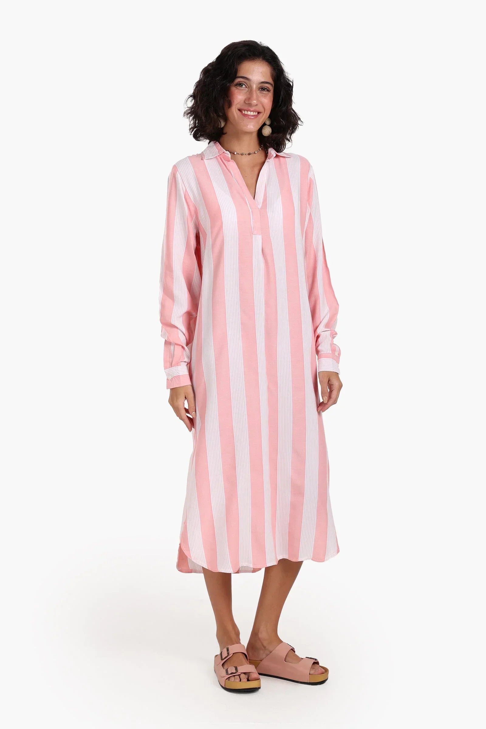 Clue - Striped Midi Collared Dress 1