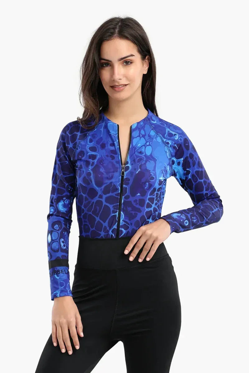 Carina - Ocean Blue Rash Guard Swimsuit 1