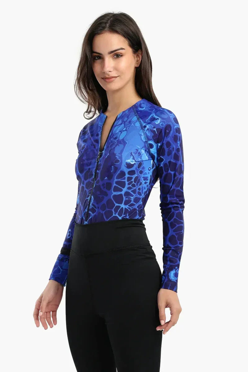 Carina - Ocean Blue Rash Guard Swimsuit 2