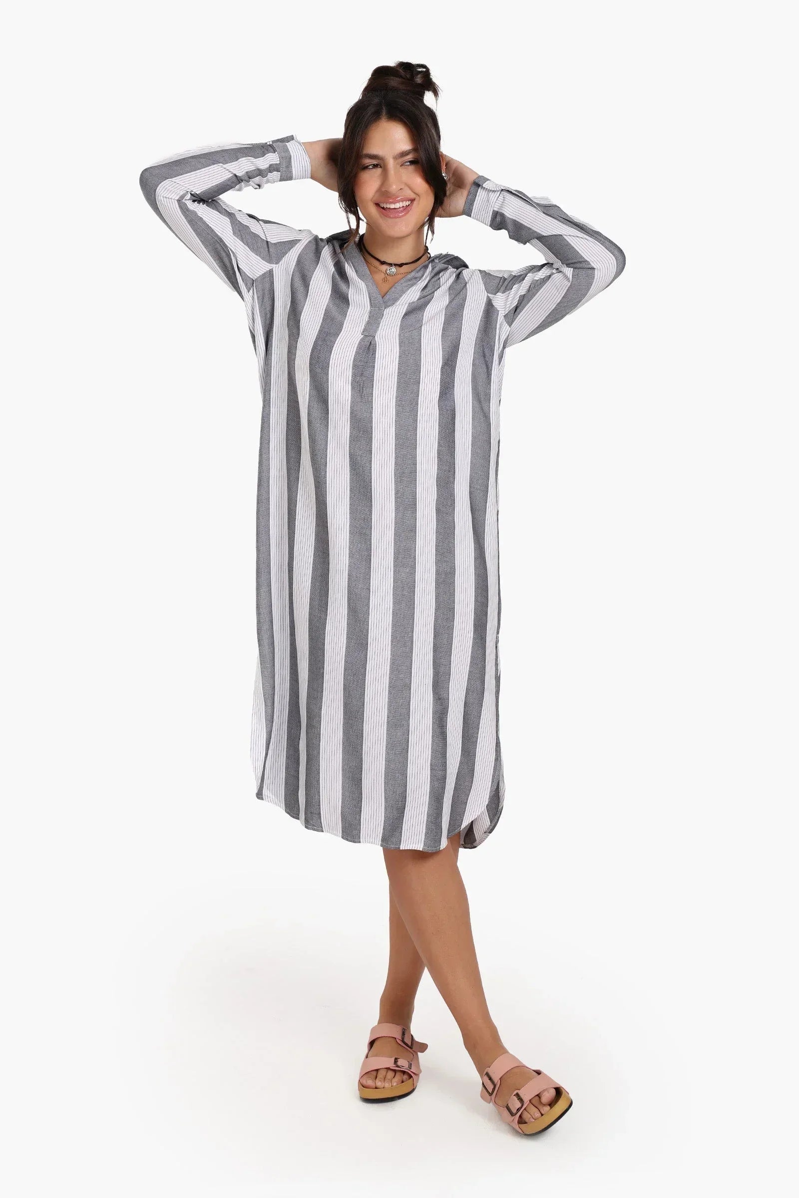 Clue - Striped Midi Collared Dress 5