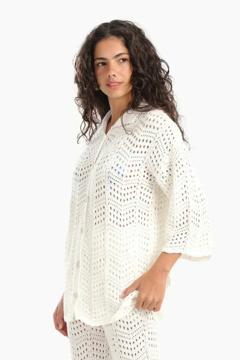 Carina - Stylish Fishnet Pattern Beach Shirt 2