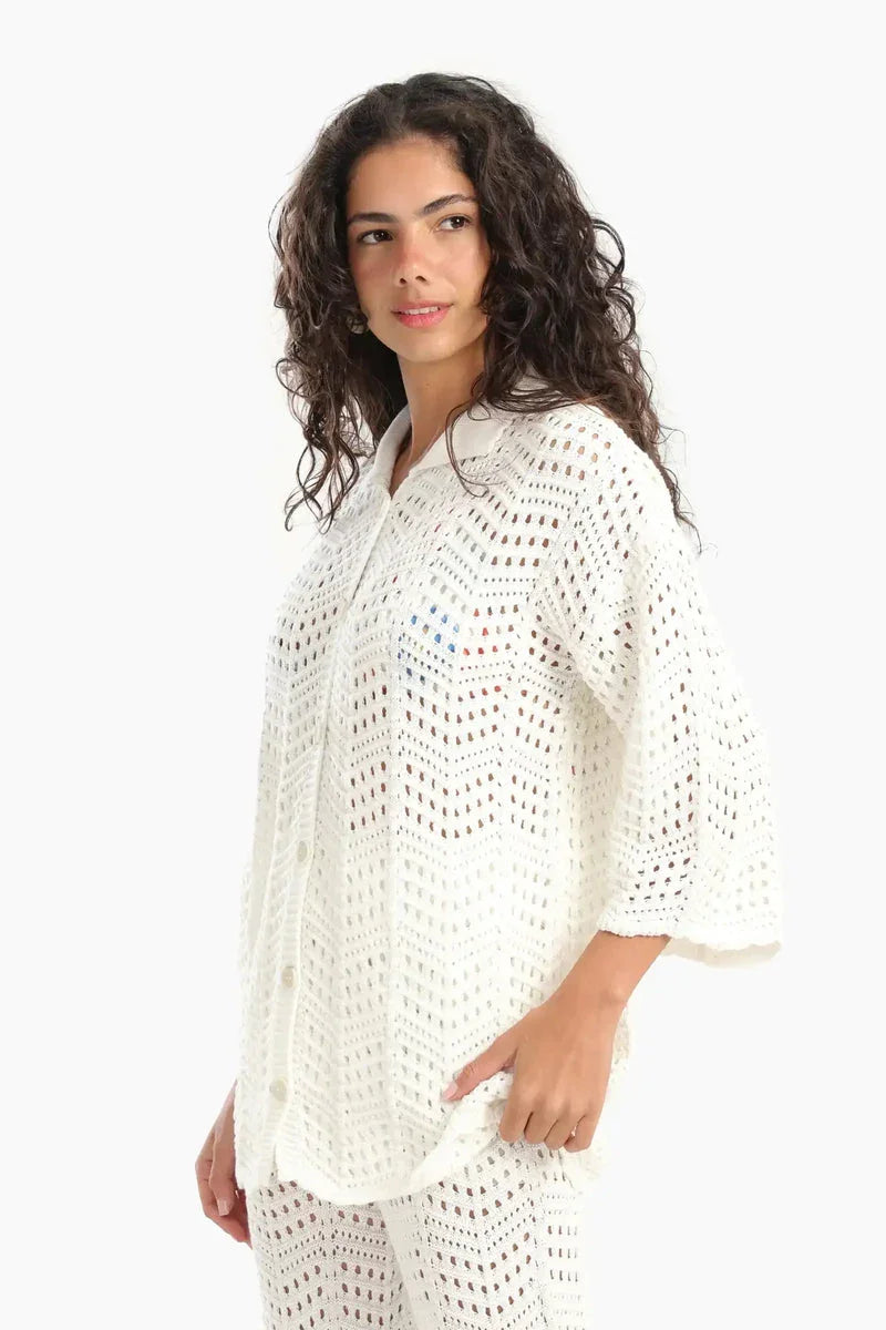 Carina - Stylish Fishnet Pattern Beach Shirt 2