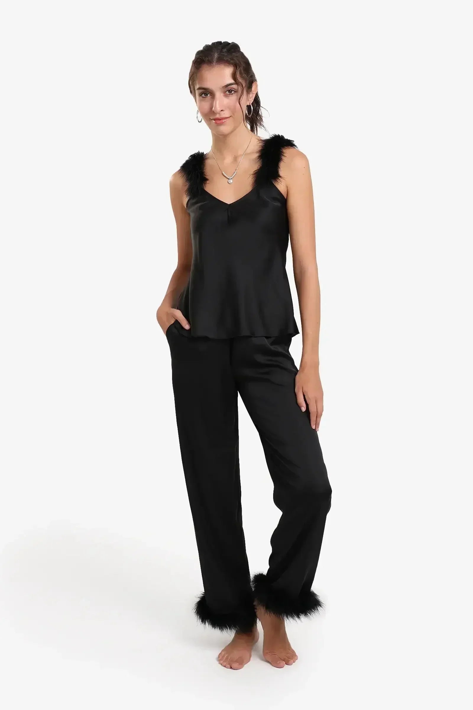 Carina - Feather Trim Pyjama Set 1