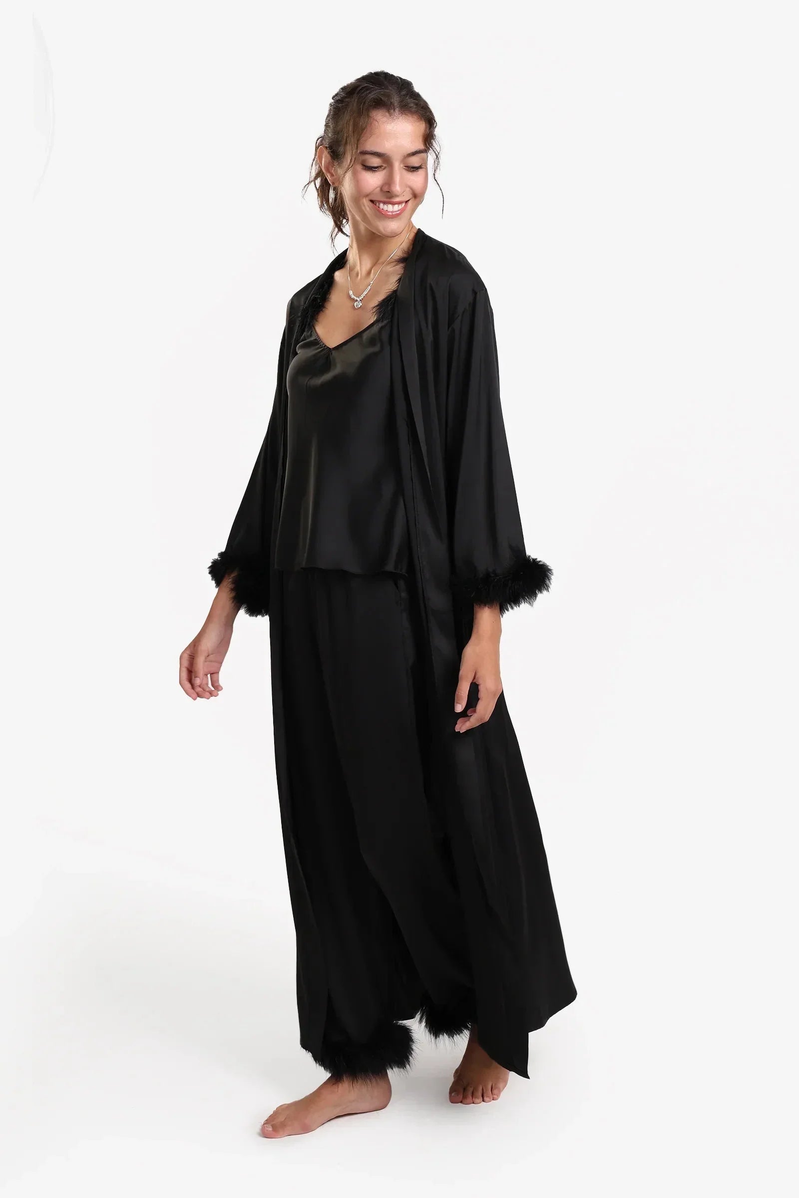 Carina - Black Maxi Satin Robe 1