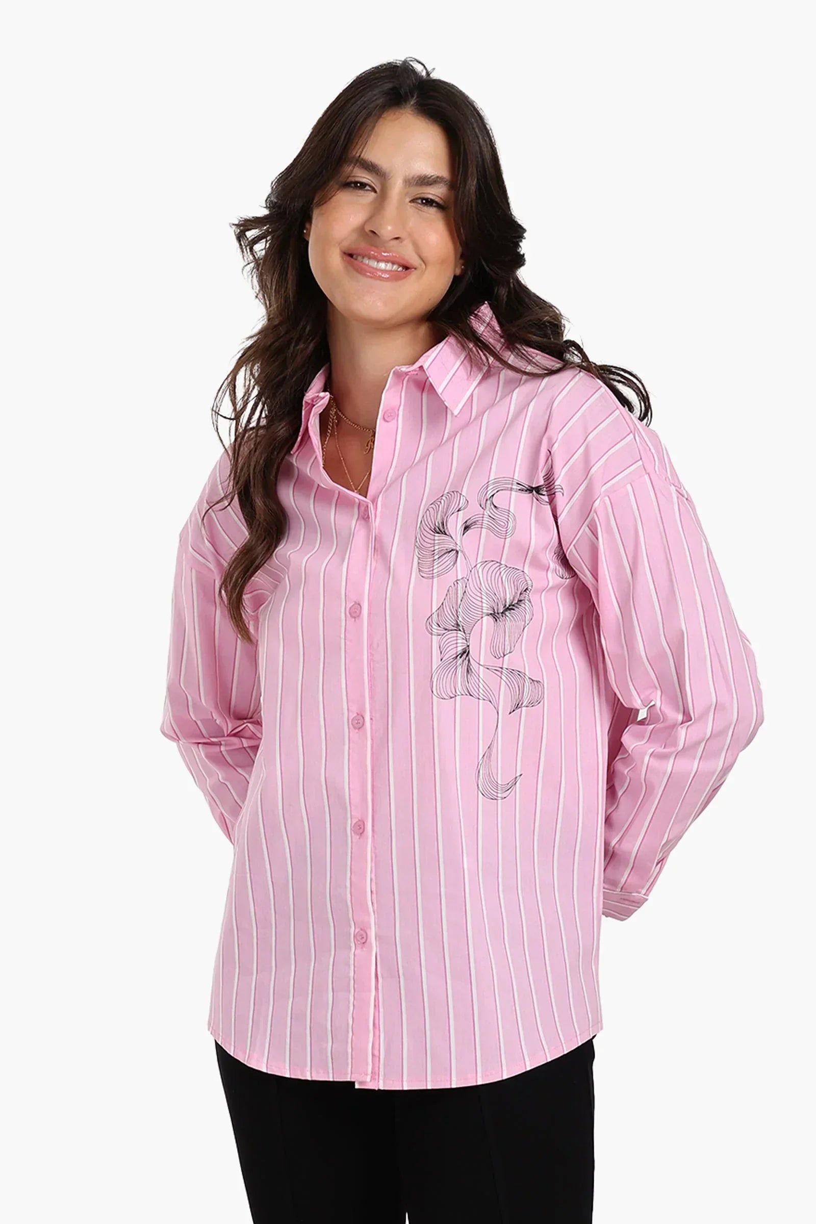 Clue - Striped Floral Print Shirt 1
