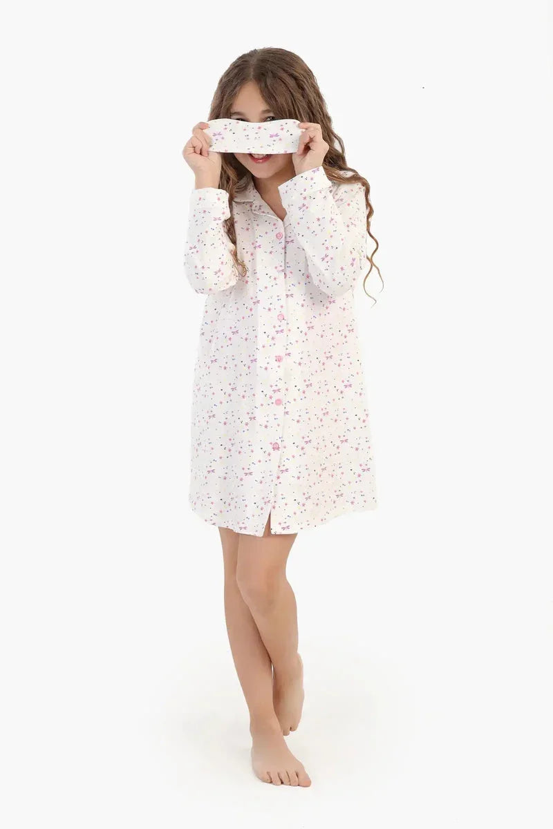 Carina - Girly Printed Nightgown + Sleeping Mask 1