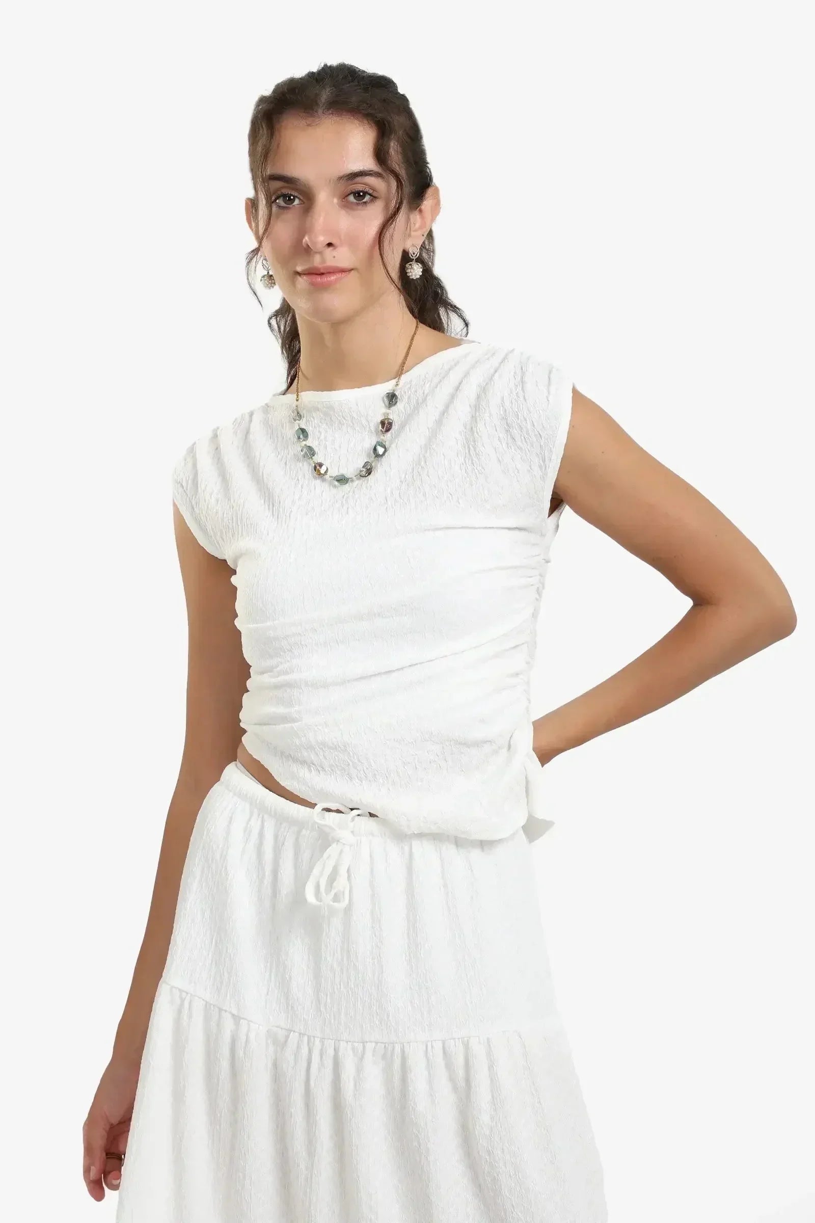 Carina - Ruched White Top 1