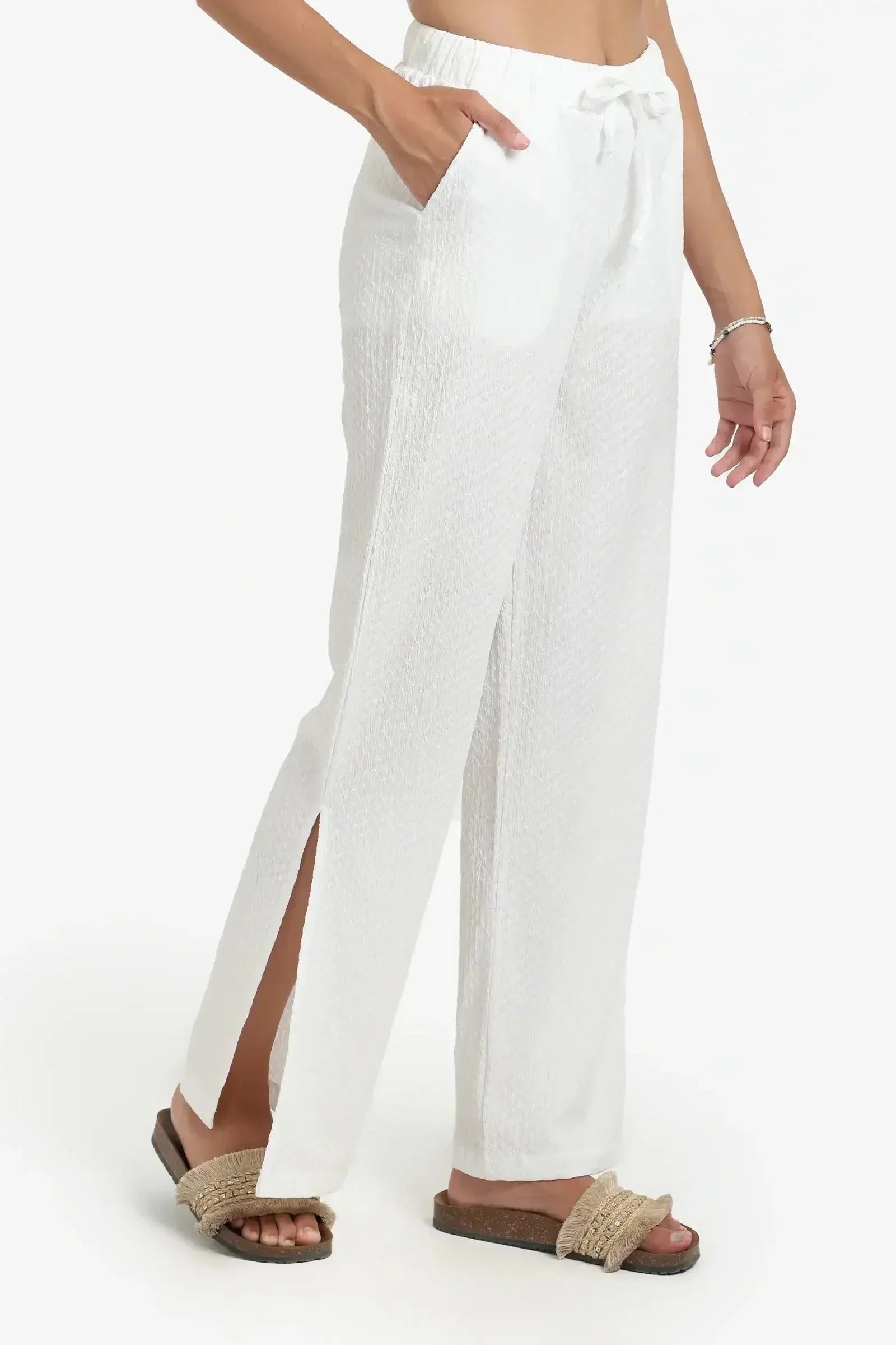 Carina - White Self Patterned Pants 2