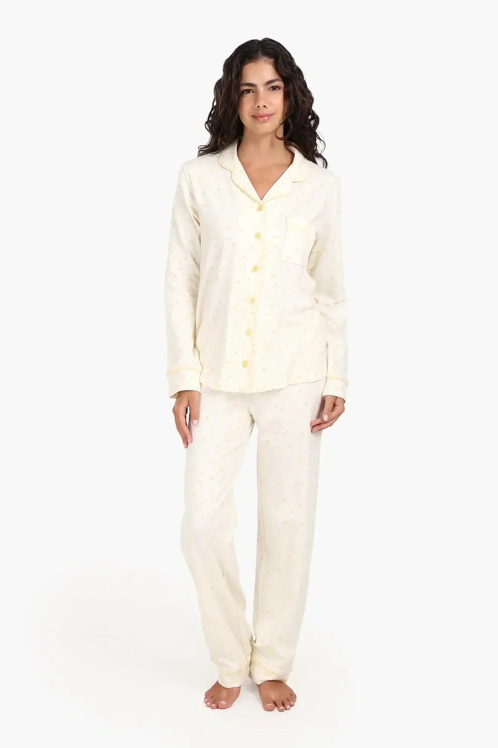 Carina - Yellow Hearts Cotton Pyjama Set 1