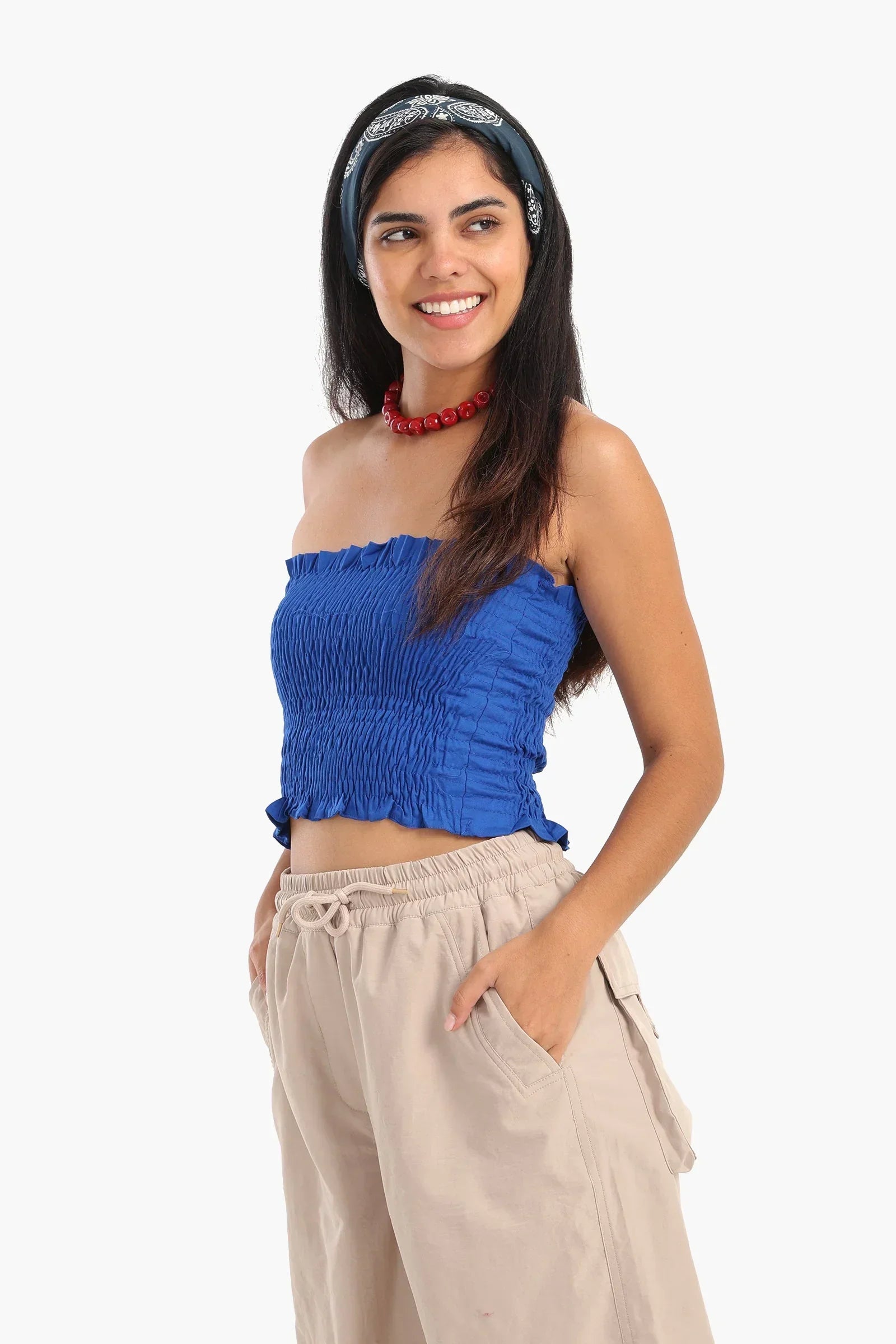 Clue - Textured Strapless Top with Frills 7
