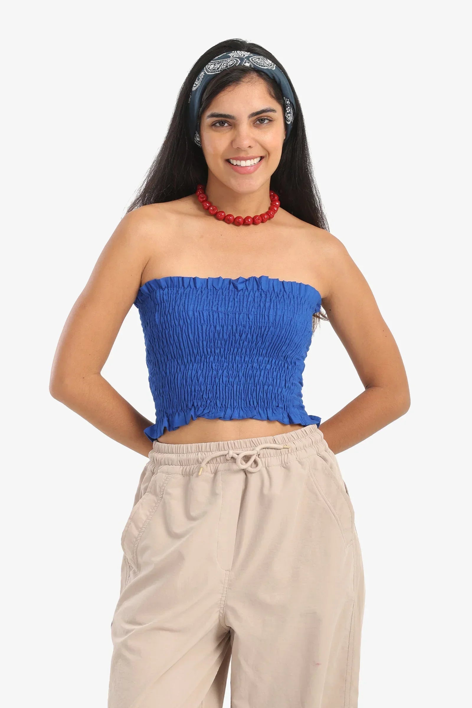 Clue - Textured Strapless Top with Frills 6